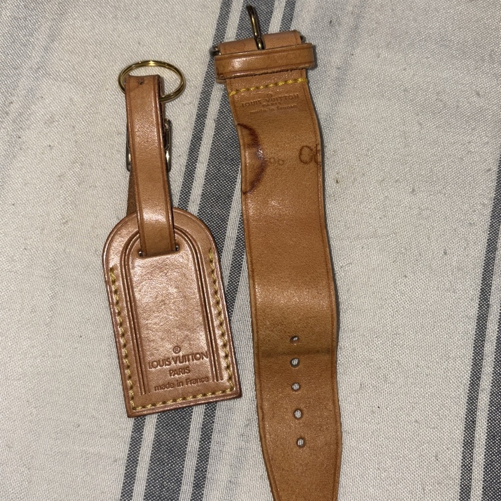 Louis Vuitton Tan Leather Bag Set with Perforated Strap/with unbranded key ring